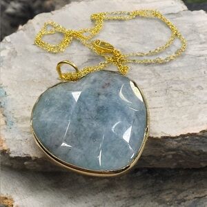 Gold and Blue Heart Aquamarine Stone Pendant Necklace